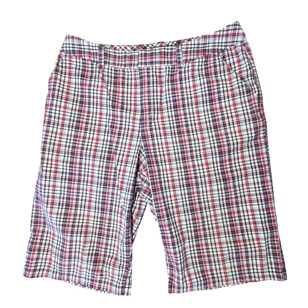 Caribbean Joe Womens Red White Blue Plaid Bermuda Shorts Size 12
